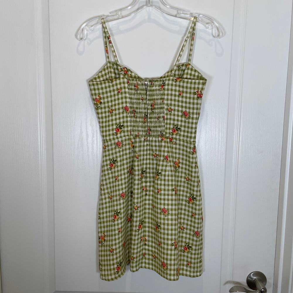 Reformation Roarke Floral‎ Check Mini Sun Dress Green Gingham Sweetheart Linen 2 - Picture 5 of 5